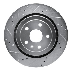 Cadillac ATS Brake Rotor (1) - Rear Left - R1 Concepts - Drilled & Slotted - Silver - `16-`24